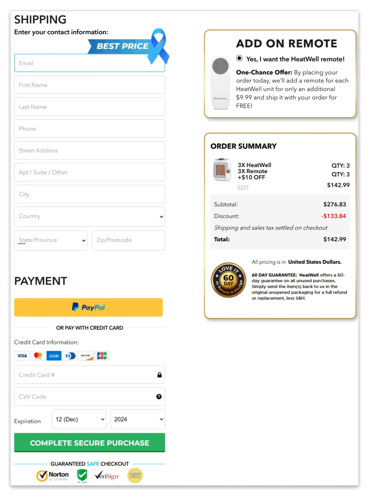 heatwell secure checkout page